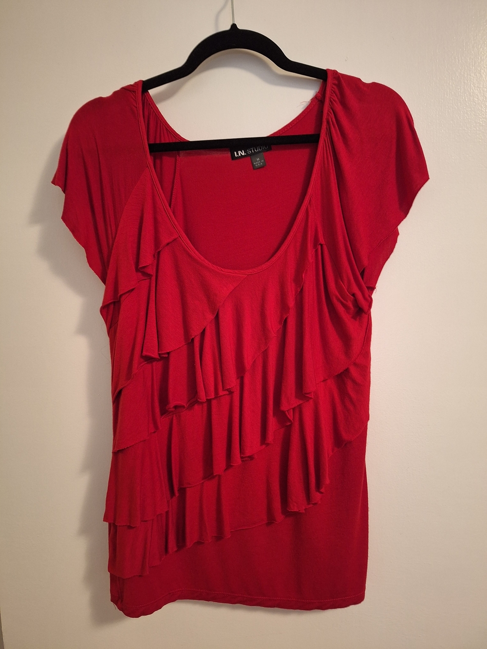 I.N. Studio Red Short-Sleeve Ruffle Front Top - Picture 5 of 5